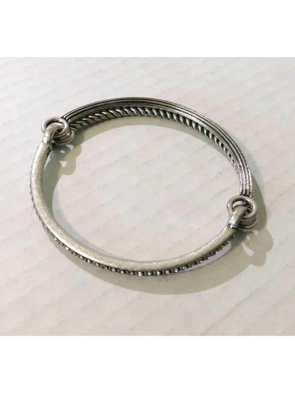 Premier Designs Matte Silver Crystal Bracelet 7.5 Inch Cable Groove Design
